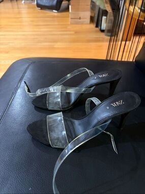 Zara Black Heeled Sandals with Clear Straps